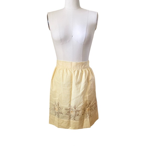 Vintage Handmade Apron Yellow Checkered Star Embroidered - Picture 1 of 4